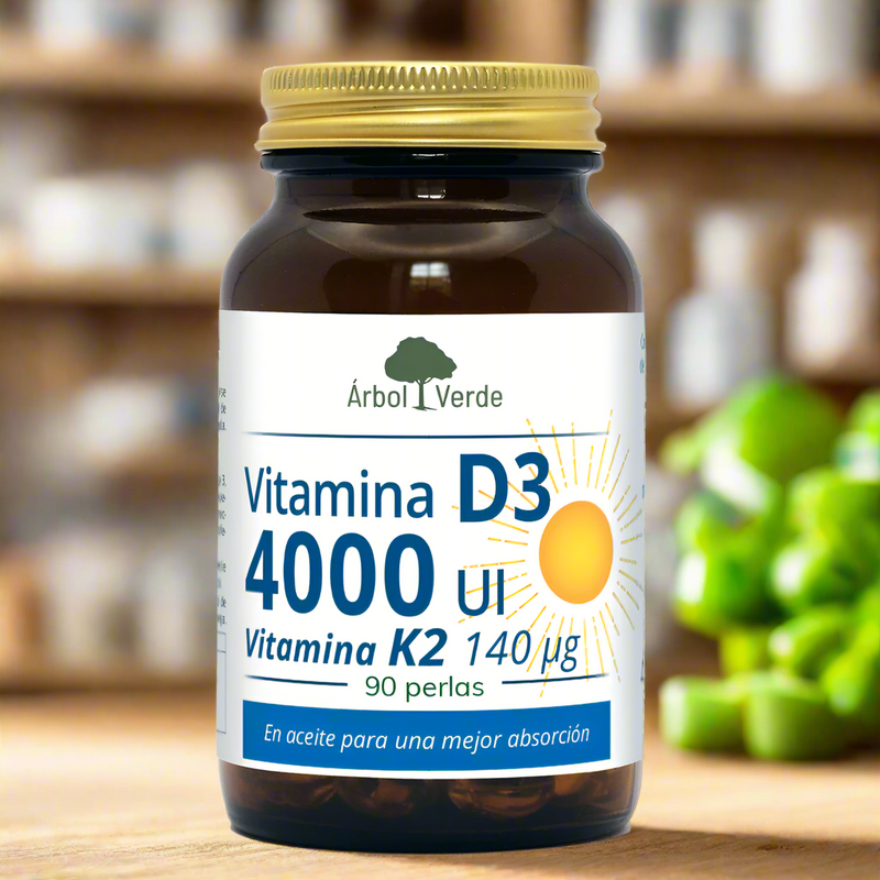 Vitamina D3 4000 UI + K2 - 90 Perlas. Arbol Verde