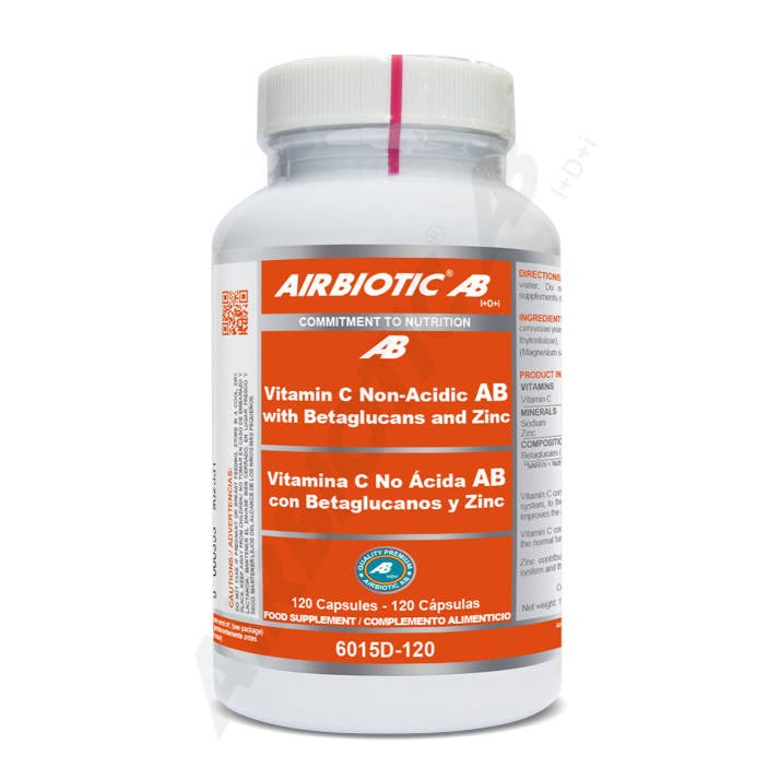 Vitamina C No Ácida con Betaglucanos y Zinc - 120 Capsulas. Airbiotic AB. Herbolario Salud Mediterranea