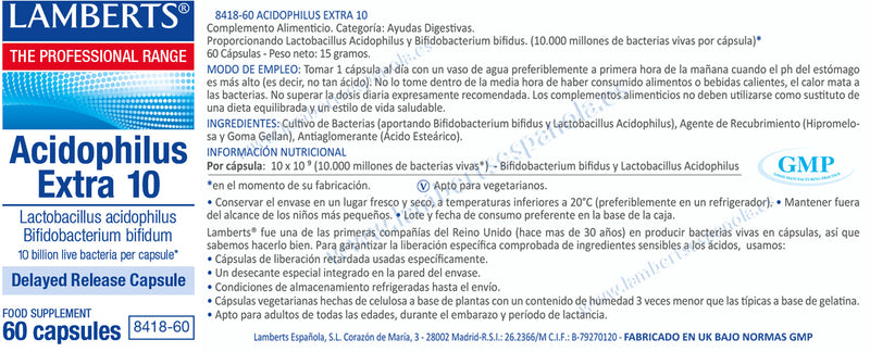 Acidophilus Extra 10 - 60 Capsulas. Lamberts