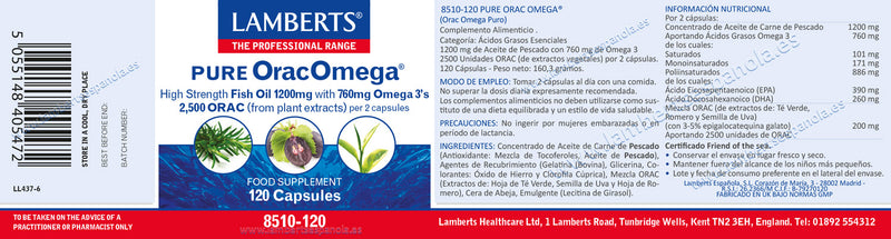 Etiqueta OracOmega® - 120 Capsulas. Lamberts. Herbolario Salud Mediterranea
