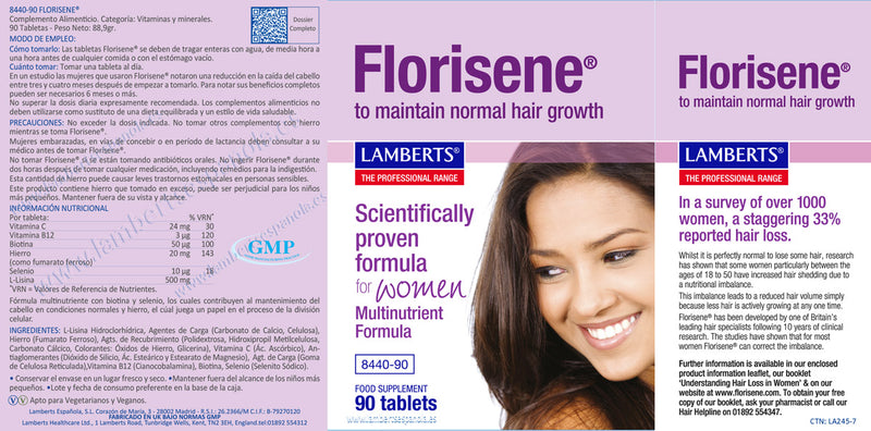 Etiqueta Florisene® - 90 Tabletas. Lamberts. Herbolario Salud Mediterranea