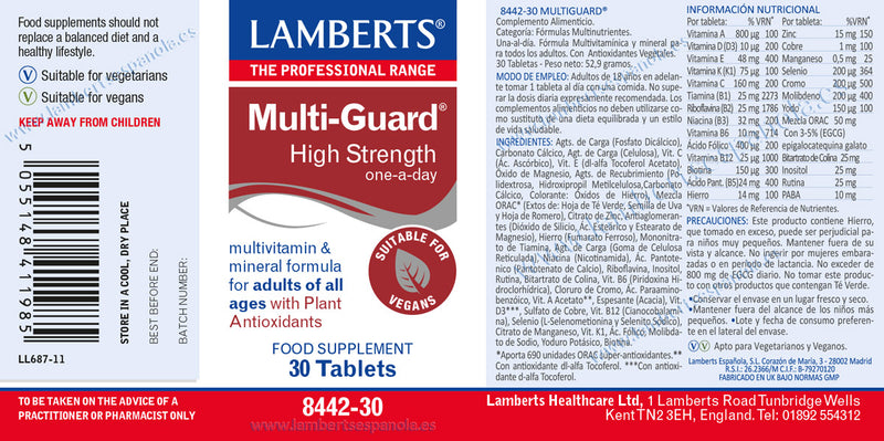 Multi-Guard® Vegano - 30 Tabletas. Lamberts. Herbolario Salud Mediterranea