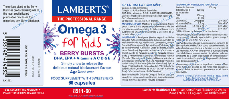 Etiqueta Omega 3 para  Niños - 60 Cápsulas. Lamberts. Herbolario Salud 