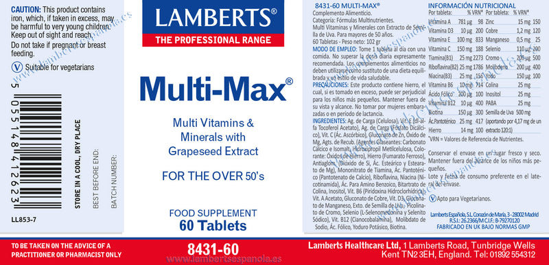 Etiqueta Multi-Max® - 60 Tabletas. Lamberts. Herbolario Salud Mediterranea