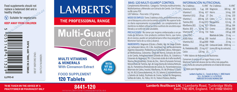 Etiqueta Multi-Guard® Control - 120 Tabletas. Lamberts. Herbolario Salud Mediterranea