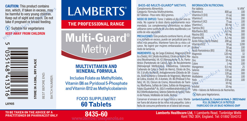 Etiqueta. Multi-Guard® Metil - 60 Tabletas. Lamberts. Herbolario Salud Mediterranea