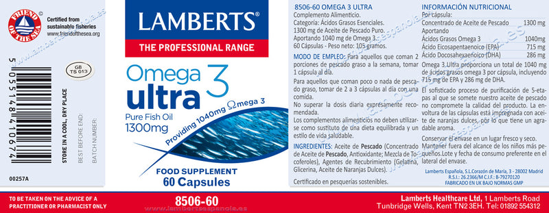 Omega 3 Ultra - 60 Capsulas. Lamberts. Herbolario Salud Mediterranea