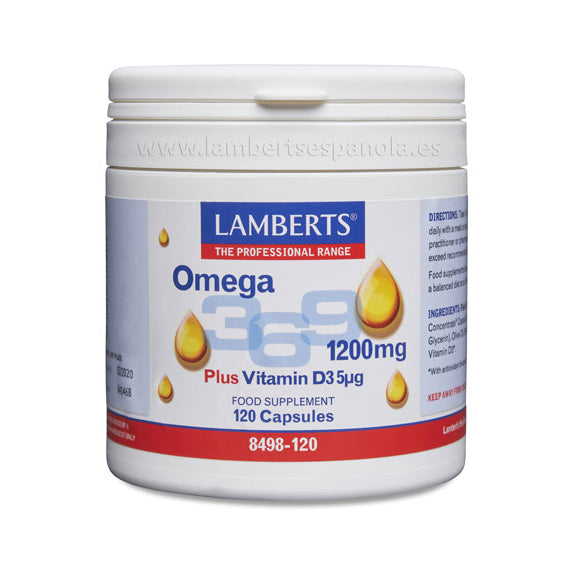 Omega 3,6,9 1200 mg + Vitamina D3 -120 capsulas. Lamberts. Herbolario Salud Mediterranea
