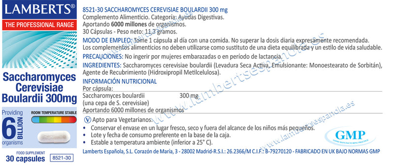 Saccharomyces Boulardii - 30 Capsulas. Lamberts
