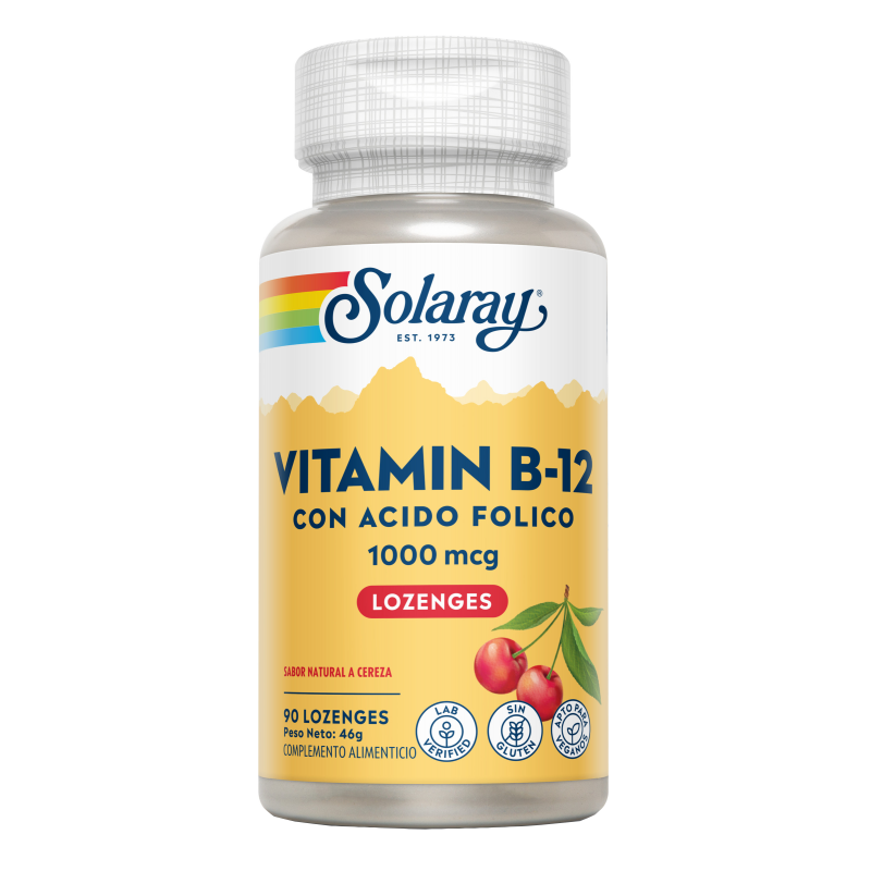 Vitamina B12+Acido Fólico 1000 MCG - 90 Comprimidos. Solaray. Herbolario Salud Mediterranea