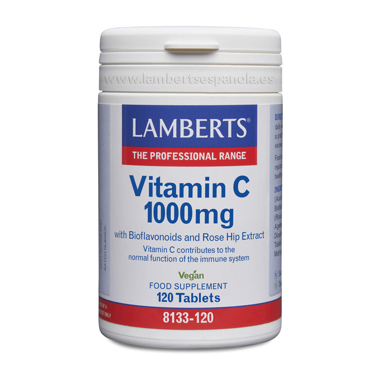 Vitamina C 1000 mg con Bioflavonoides y Escaramujo - 120 Tabletas. Lamberts. Herbolario Salud Mediterranea