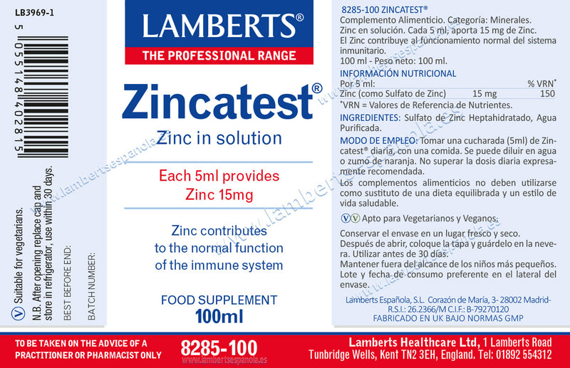 Zincatest® - 100 ml. Lamberts. Herbolario Salud Mediterranea