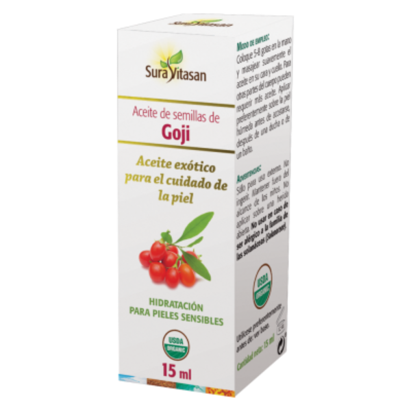 Caja de Aceite de semillas de Goji - 15 ml. Sura Vitasan. Herbolario Salud Mediterránea
