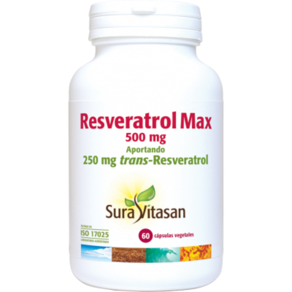 Cada cápsula de Resveratrol Max contiene 250 mg de trans-resveratrol, la forma biológicamente activa de este polifenol.  El resveratrol (también conocido como trans-resveratrol o trans-3,4 ', 5-trihidroxiestilbeno) es un potente polifenol antioxidante presente en la piel de la uva (Vitis vinifera), bayas, plantas como la Fallopia japonica o el vino tinto