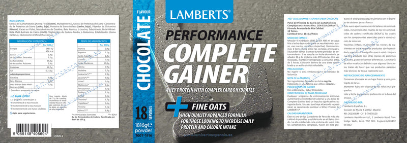 Gainer Completo Sabor Chocolate - 1.816 g. Lambert