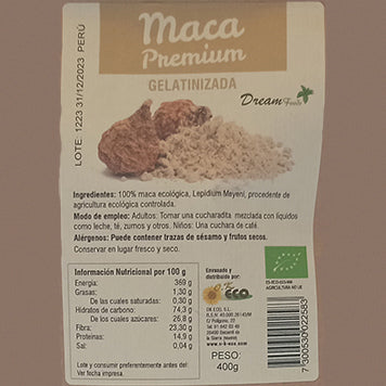 Maca Gelatinizada Premium en polvo - 400 g. Dream Foods