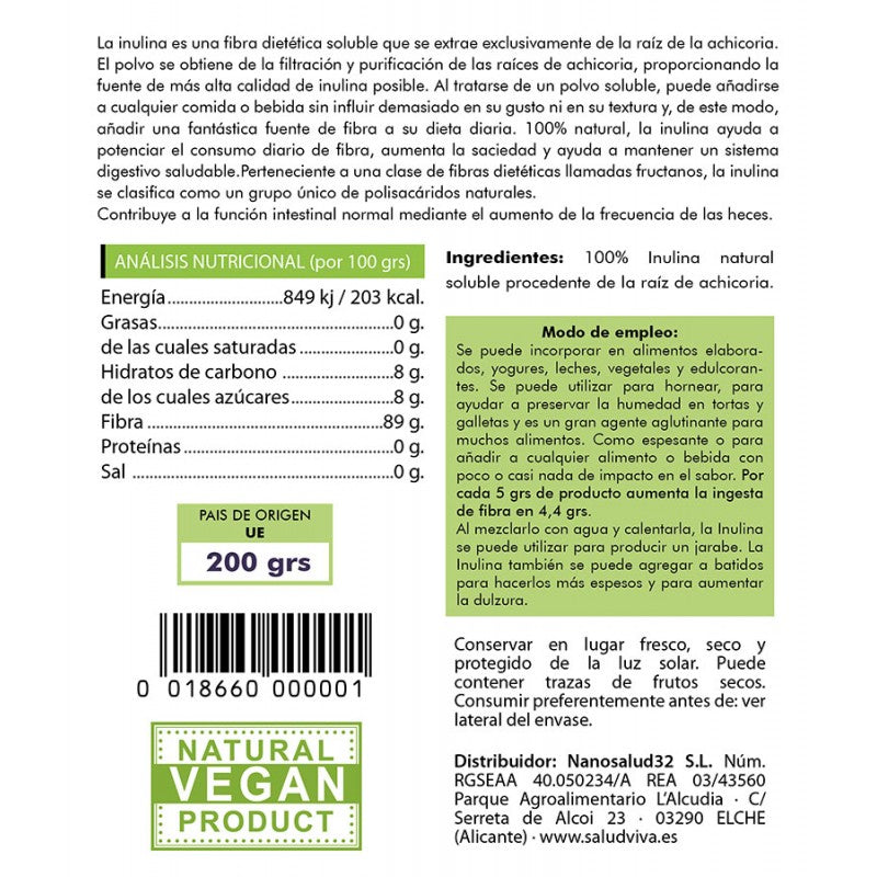 Inulina de Achicoria - 200 g. Salud Viva