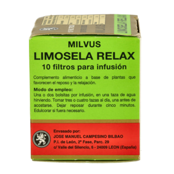 Lateral 2 de Caja de Limosela Relax - 10 Filtros. Milvus. Herbolario Salud Mediterránea
