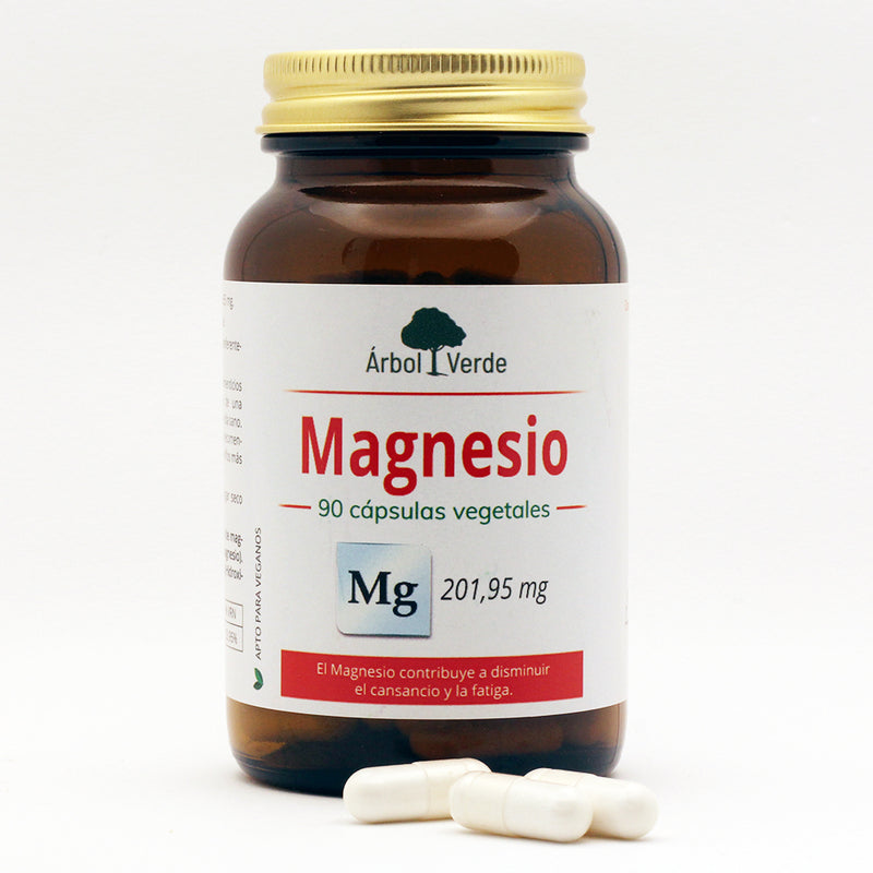 Bote con cápsulas de Magnesio - 90 Cápsulas. Árbol Verde. Herbolario Salud Mediterránea