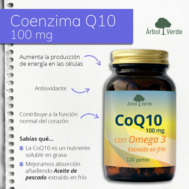 Monografico Coenzima Q10 con Omega 3 - 120 Perlas. Árbol Verde. Herbolario Salus Mediterranea