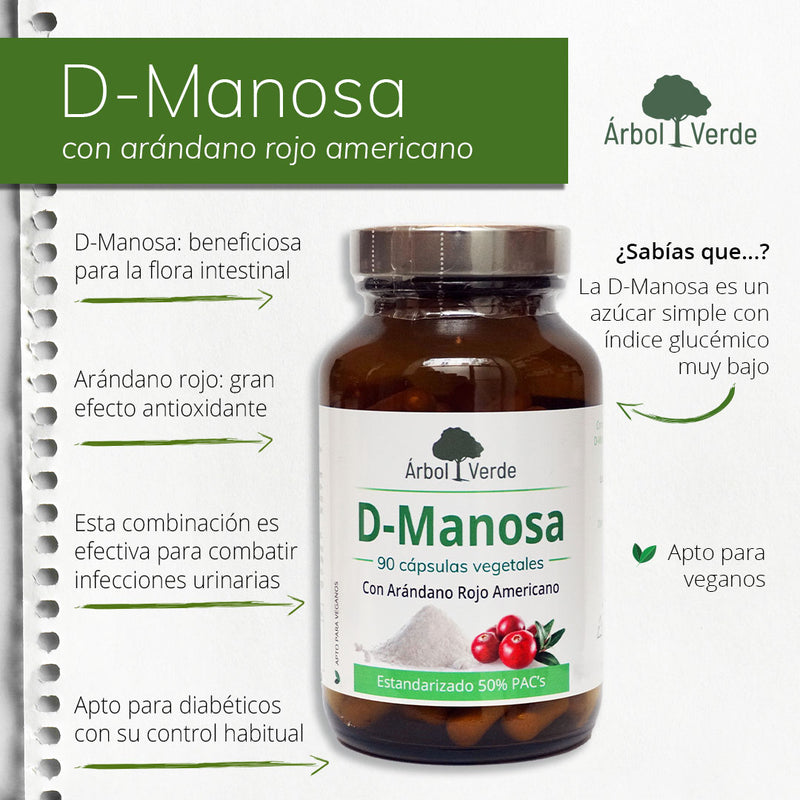 Monografico D-Manosa con Arándano Rojo Americano - 90 Cápsulas. Árbol Verde. Herbolario Salud Mediterranea