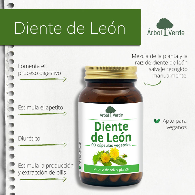 Monografico Diente de León - 90 Cápsulas. Árbol Verde. Herbolario Salud Mediterránea