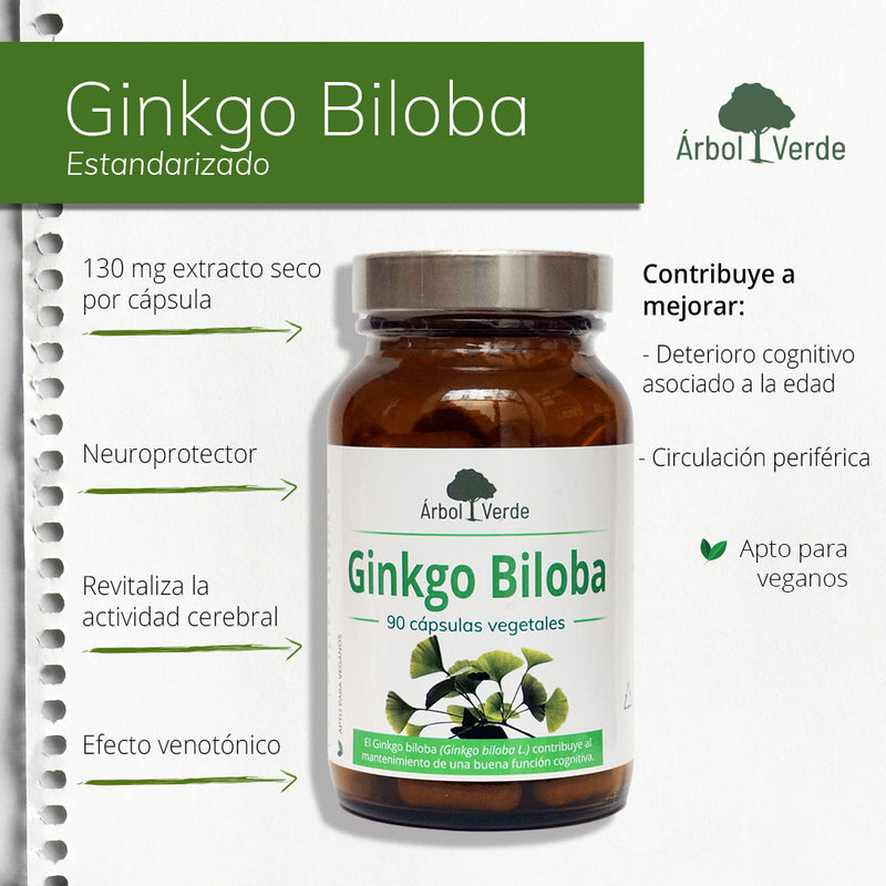 Monografico Ginkgo Biloba Estandarizado - 90 Cápsulas. Árbol Verde. Herbolario Salud Mediterranea