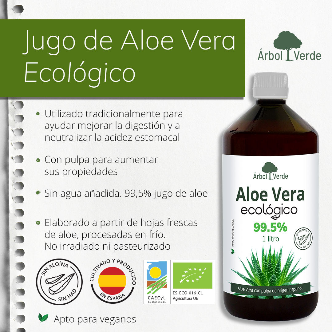 Monografico Aloe Vera con pulpa ECOLÓGICO - 1 Litro. Árbol Verde. Herbolario Salud Mediterránea