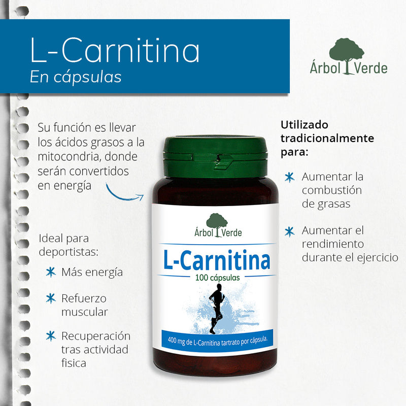 Monografico L-Carnitina - 100 Cápsulas. Árbol Verde. Herbolario Salud Mediterránea