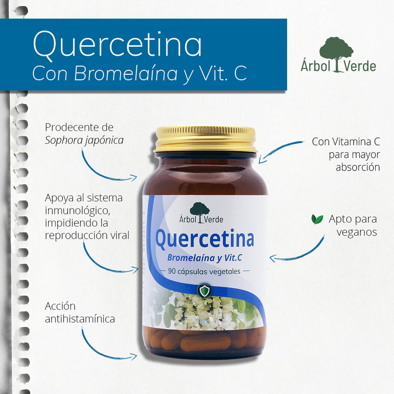 Monografico Quercetina, Bromelaína y Vitamina C - 90 Cápsulas. Árbol Verde. Herbolario Salud Mediterránea