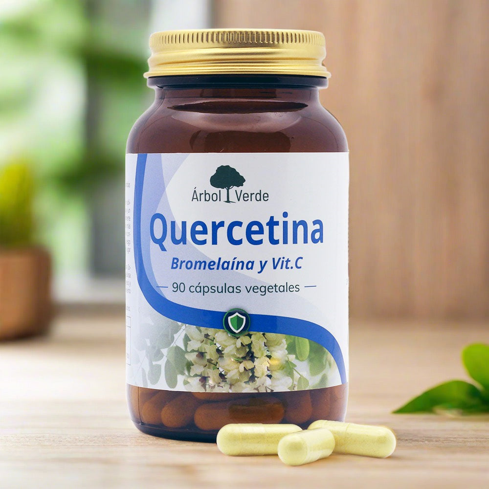 Bote y capsulas Quercetina, Bromelaína y Vitamina C - 90 Cápsulas. Árbol Verde. Herbolario Salud Mediterranea