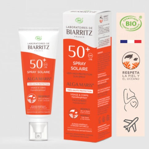 Spray Solar Cara y Cuerpo SPF 50+ BIO - 100 ml. Laboratorios Biarritz. Herbolario Salud Mediterránea