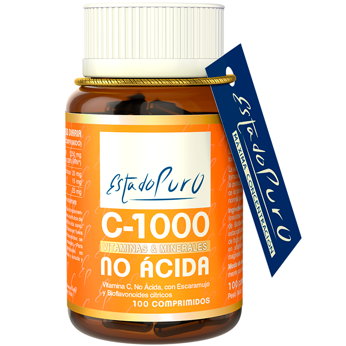 Vitamina C 1000 no Ácida - 100 Comprimidos. Estado Puro. Herbolario Salud Mediterránea