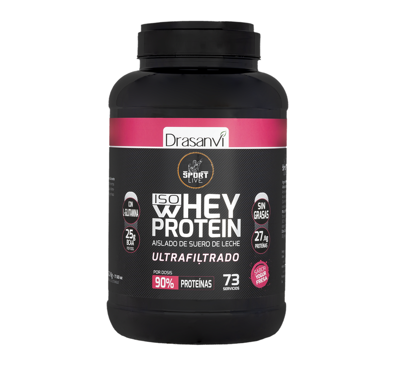 Whey Protein Aislado Sabor Yogur Fresa - 2,2 kg. Sport Live Drasanvi. Herbolario Salud Mediterranea