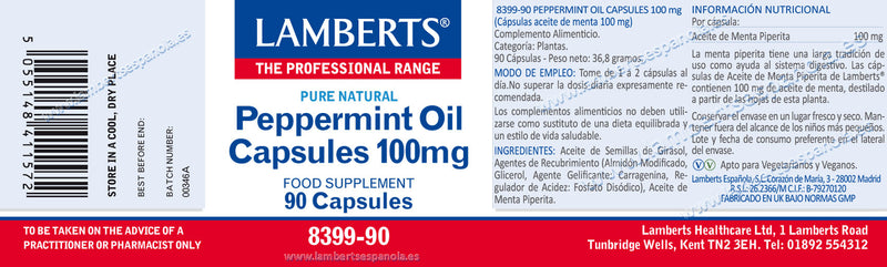 Aceite de Menta 100 mg - 90 Cápsulas. Lamberts. Herbolario Salud Mediterranea