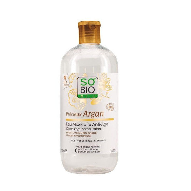 Agua Micelar Antiedad Acido Hialuronico y Argan BIO - 500 ml. SOBIO étic. Herbolario Salud Mediterránea