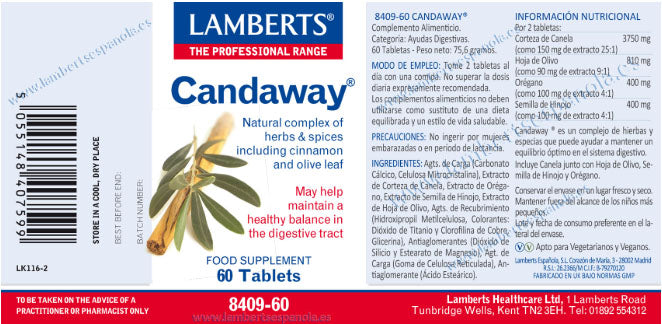 Candaway - 60 Tabletas. Lamberts. Herbolario Salud Mediterranea