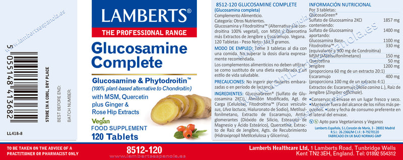 Glucosamina Completa - 120 Tabletas. Lamberts. Herbolario Salud Mediterranea