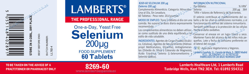 Selenio 200 mcg - 60 Tabletas. Lamberts. Herbolario Salud Mediterranea