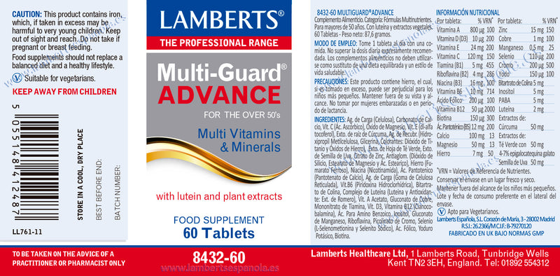 Etiqueta Multi-Guard® Advance - 60 Tabletas. Lamberts. Herbolario Salud Mediterránea