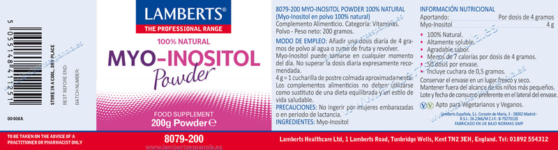 MYO Inositol en polvo - 200 g. Lamberts. Herbolario Salud Mediterranea