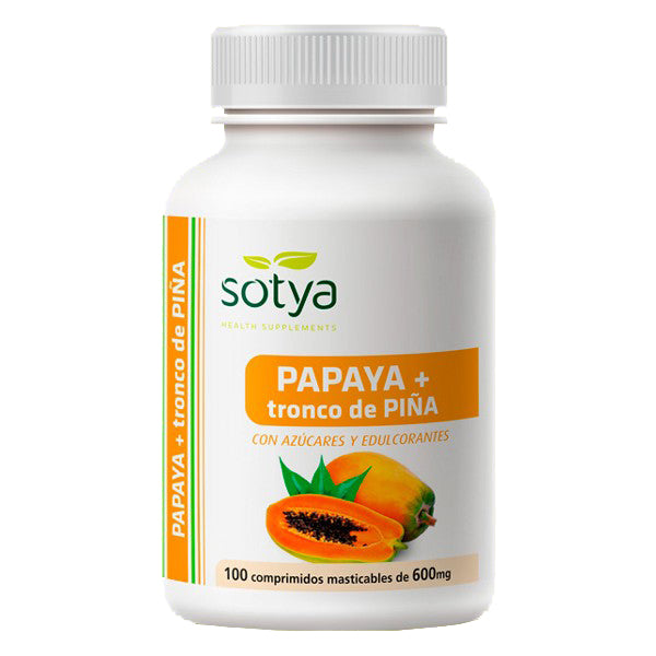 Papaya con Trozos de Piña - 100 Comprimidos Masticables. Sotya. Herbolario Salud Mediterranea