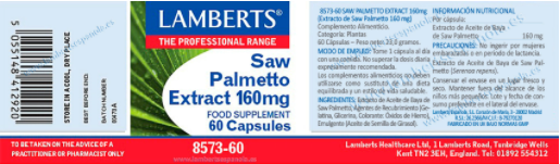 Etiqueta Saw Palmetto en extracto 160 mg - 60 Cápsulas. Lamberts