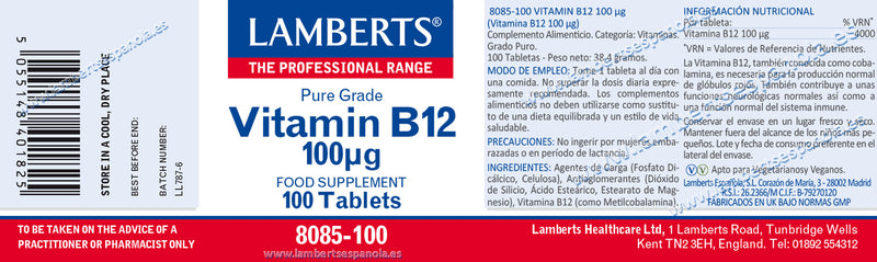 Vitamina B12 1000 mcg como Metilcobalamina - 60 Cápsulas. Lamberts
